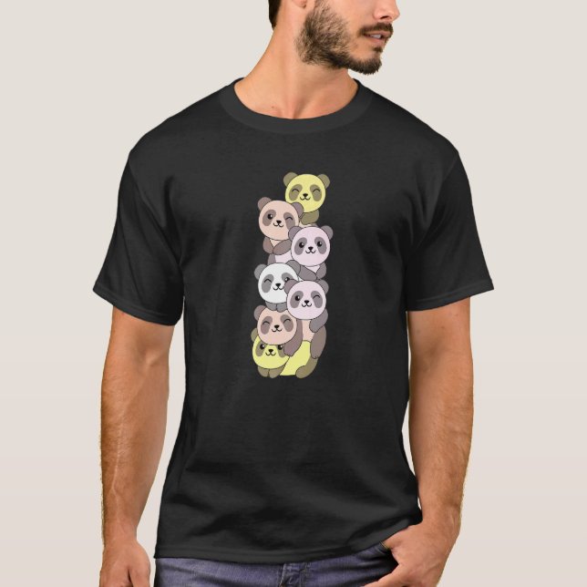 Camiseta Pangender Flag Pile Pride Lgbtq Pandas Cute Pangen (Frente)