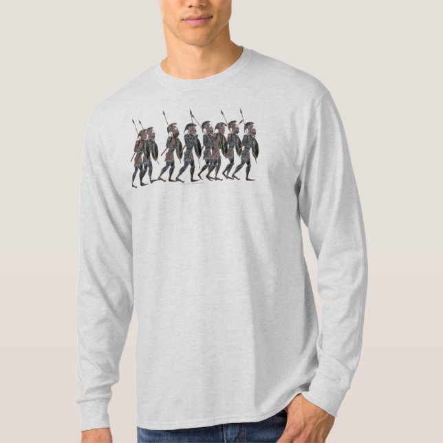 Camiseta Panóplia. Hoplites do grego clássico no movimento (Frente)