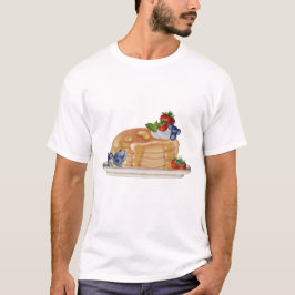 Camiseta Panquecas Desenhadas à Mão Frutas Vermelhas Comida