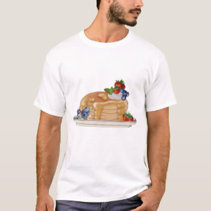 Camiseta Panquecas Desenhadas à Mão Frutas Vermelhas Comida