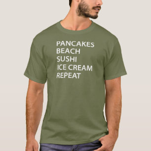 Camiseta Panquecas Praia Sushi Sorvete Repetir
