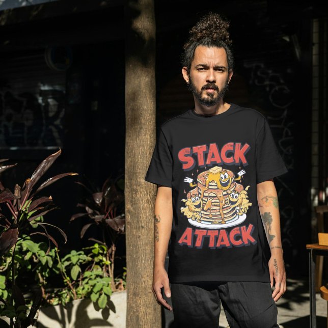 Camiseta Panquecas Stack Attack Café Retrô Café da Manhã  (Criador carregado)