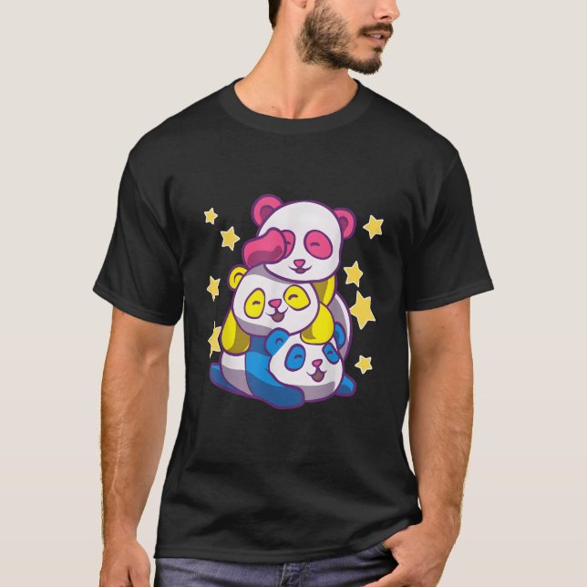 Camiseta Pans de Animação do Urso de Panda Kawaii Manual (Frente)
