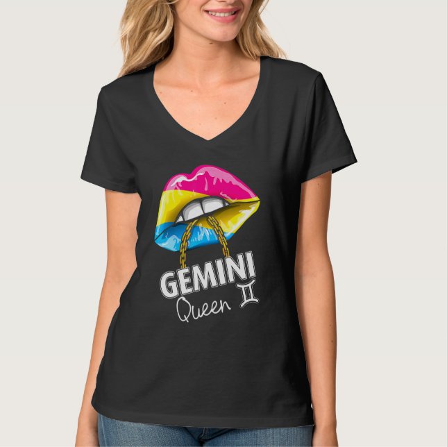 Camiseta Pansexual Pride Gemini Queen Lábios Bandeira Maio  (Frente)