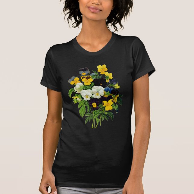 Camiseta Pansies roxos e amarelos azuis por Redoute (Frente)