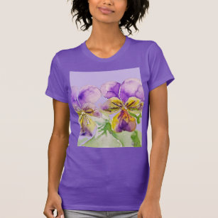 Camiseta Pansy Purple Violas viola floral Watercolor Fllowe