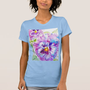 Camiseta Pansy Watercolor Pattern on Purple Blue Pansies