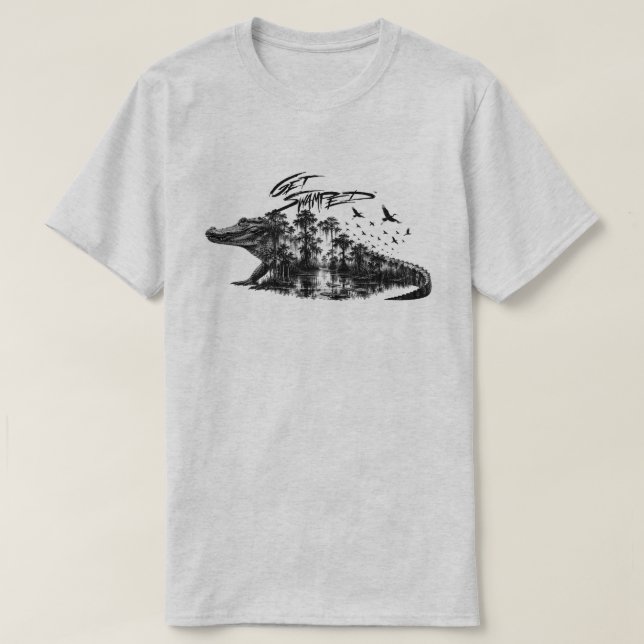 Camiseta Pântano de Jacaré Inundado (Frente do Design)