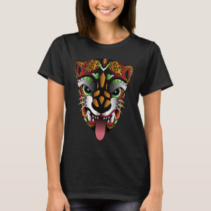 Camiseta Pantera Huichol Açúcar Crânio Mexicano Aztec Ocelo