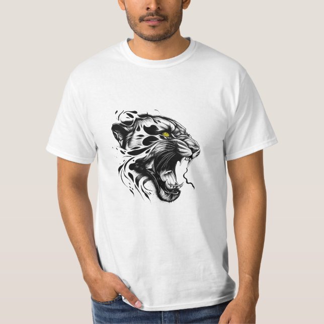 Camiseta Pantera Natureza Selvagem Animal Ilustração Tatuag (Frente)