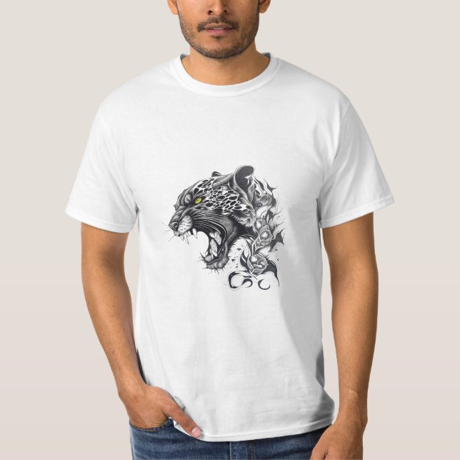Camiseta Pantera Natureza Selvagem Animal Ilustração Tatuag (Frente)