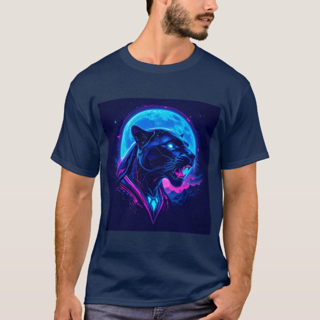 Camiseta Pantera Negra Neon Cyberpunk (Frente)