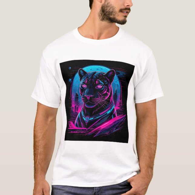 Camiseta Pantera Negra Neon Cyberpunk (Frente)