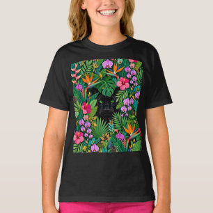 Camiseta Pantera Preta Flores da Selva & Folhagem Tropical
