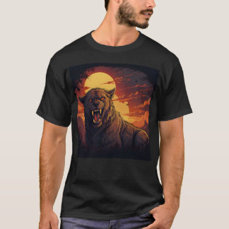 Camiseta Panther Roaring Under a Fiery Sunset 