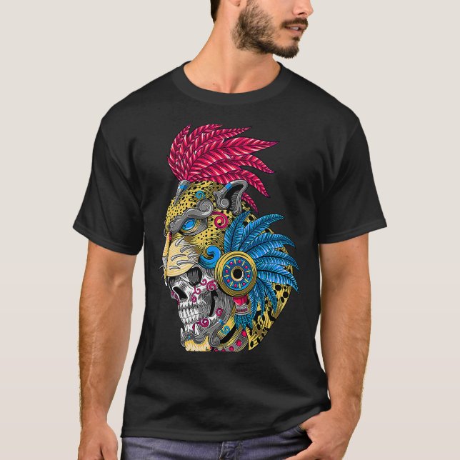 Camiseta Panther Skull Huichol Mexican Ocelot Quetzal ON BA (Frente)