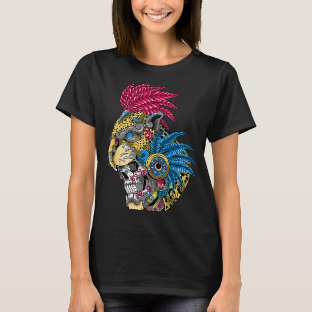 Camiseta Panther Skull Huichol Mexican Ocelot Quetzal ON BA (Frente)
