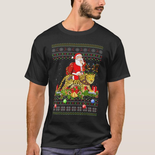 Camiseta Panther   Ugly Santa Riding Panther Christmas (Frente)