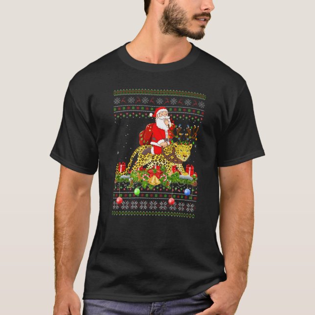 Camiseta Panther  Ugly Santa Riding Panther Christmas (Frente)