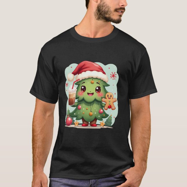 Camiseta Pão-de-Árvore-Natal Gingerpão Santa Hat Festivo (Frente)