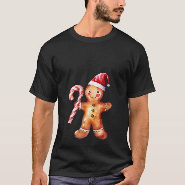 Camiseta Pão-de-ganga bonito - Natal Hat Candycane Natal (Frente)