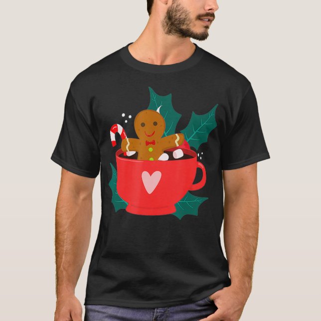 Camiseta Pão De Gengibre No Feriado De Natal Com Mug De Cac (Frente)