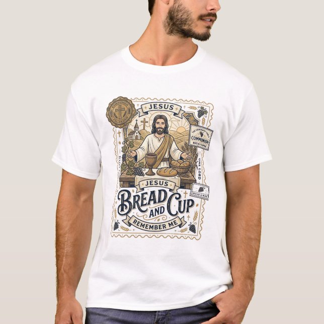 Camiseta Pão E Cálice Jesus Comunhão Fé Cristã Vint (Frente)