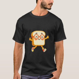 Camiseta Pão Fofo Personagem de Desenho Animado Saltando