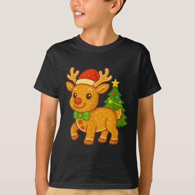 Camiseta Pão Gingerpão Reindeer Santa Árvore de Natal (Frente)