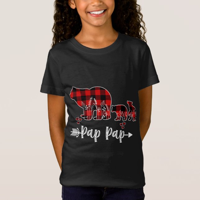Camiseta Pap Bear Natal Pajama Xadrez Vermelha Buffalo Fa (Frente)