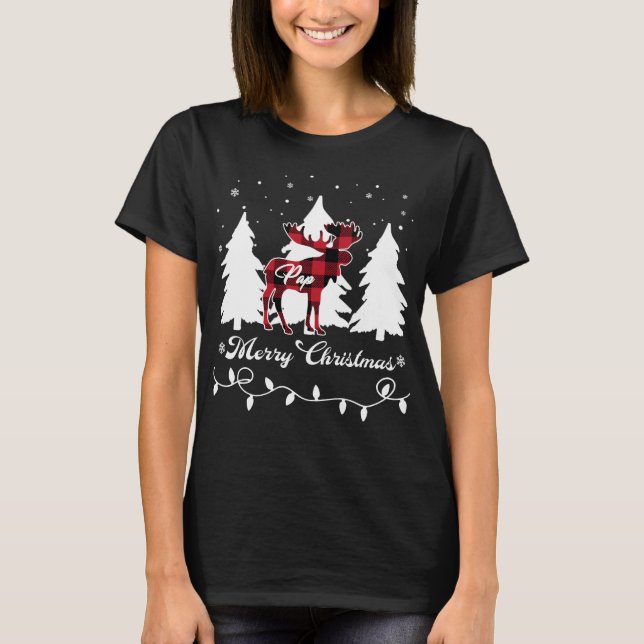 Camiseta Pap Moose Buffalo Red Plaid Christmas Matching Fam (Frente)