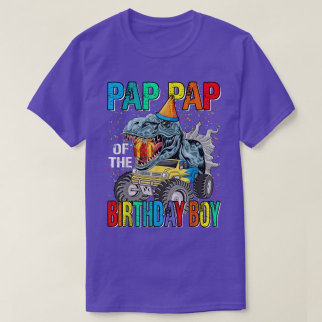 Camiseta Pap Pap Of The Birthday Boy Monster Truck Dinosaur (Frente do Design)