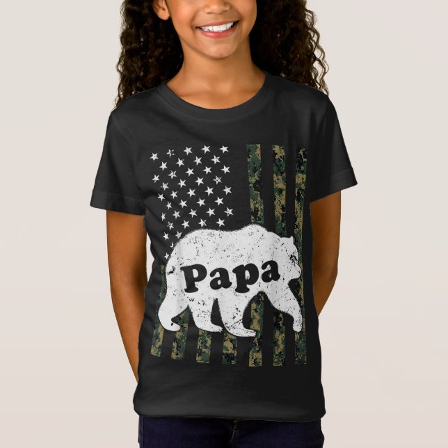 Camiseta Papa Bear Camouflage EUA Bandeira Americana (Frente)