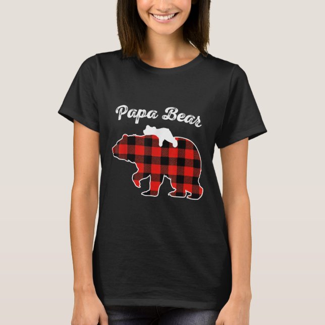 Camiseta Papa Bear Flannel Red Plaid Pajama Family Matching (Frente)
