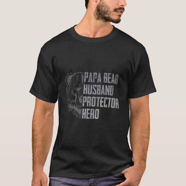 Camiseta Papa Bear Husband Protector Hero Dad Father'S Day (Frente)