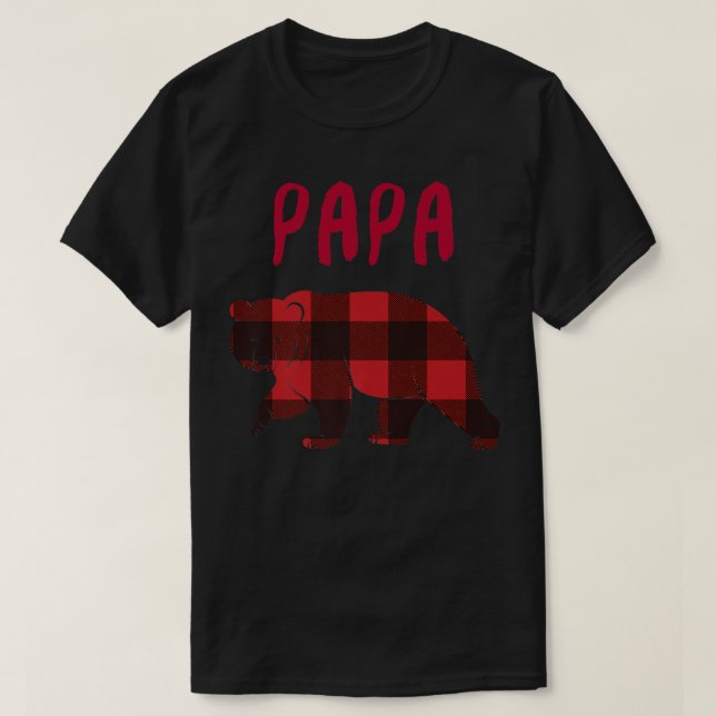 Camiseta Papa Bear Red Buffalo Xadrez Pajama Famílias de Na (Frente do Design)