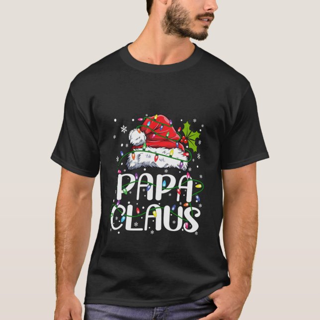Camiseta Papa Claus Christmas Lights Pajama Family Matching (Frente)