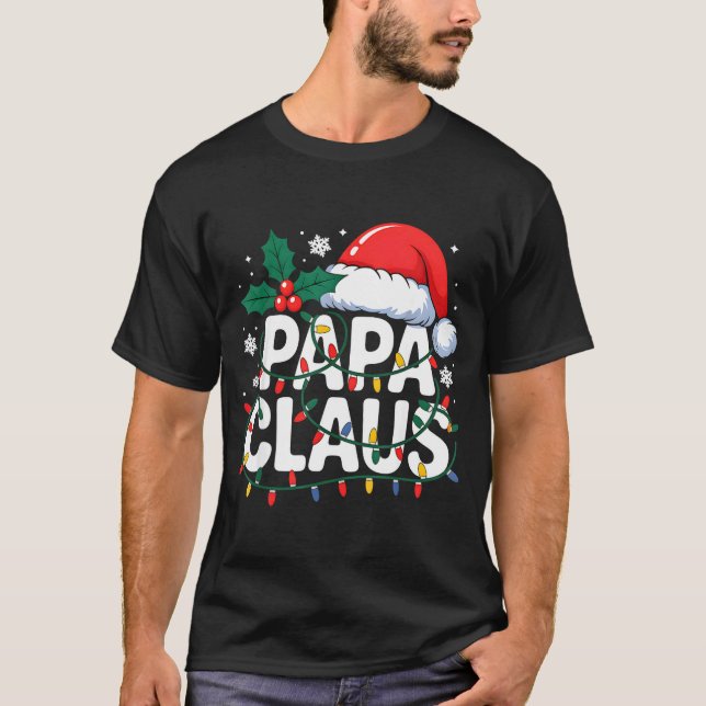 Camiseta Papa Claus Christmas Lights Santa Family Matching  (Frente)