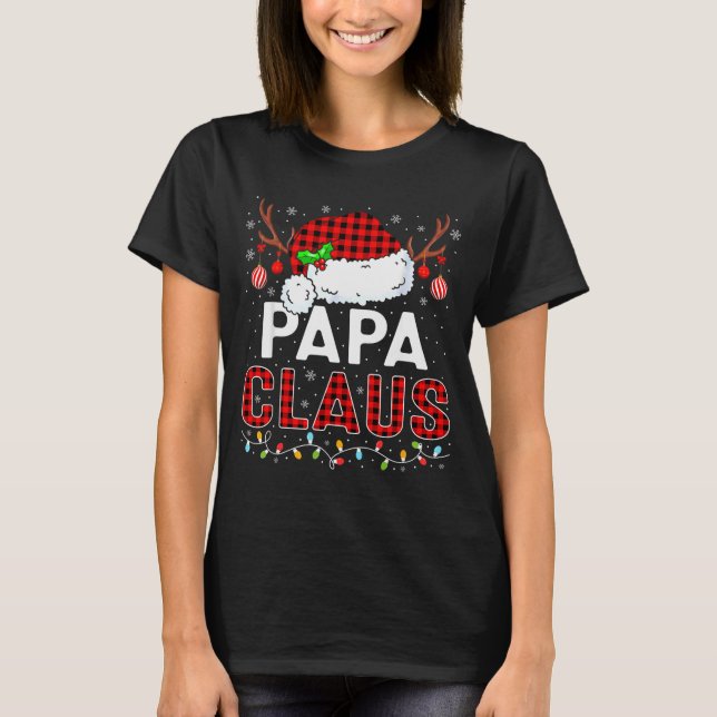 Camiseta Papa Claus Christmas Lights Santa Hat Pajama Famil (Frente)