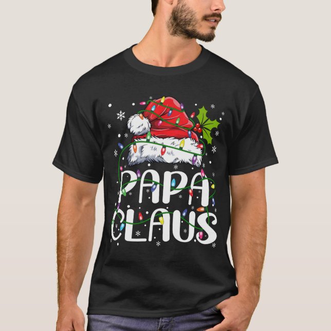 Camiseta Papa Claus Natal Luzes Pajama Correspondência Fami (Frente)