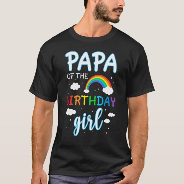 Camiseta Papá da garota de aniversário da família Rainbow M (Frente)
