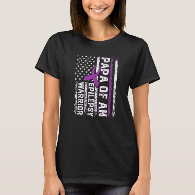 Camiseta Papá de um Guerreiro Epilepsia Purple Ribbon Suppo (Frente)