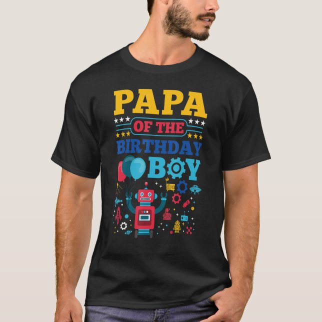 Camiseta Papá do Aniversário Robô Correspondente à Família (Frente)