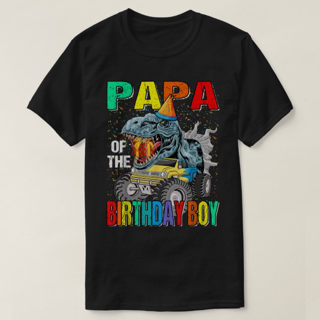 Camiseta Papá Do Dinossauro Do Monstro Do Aniversário (Frente do Design)