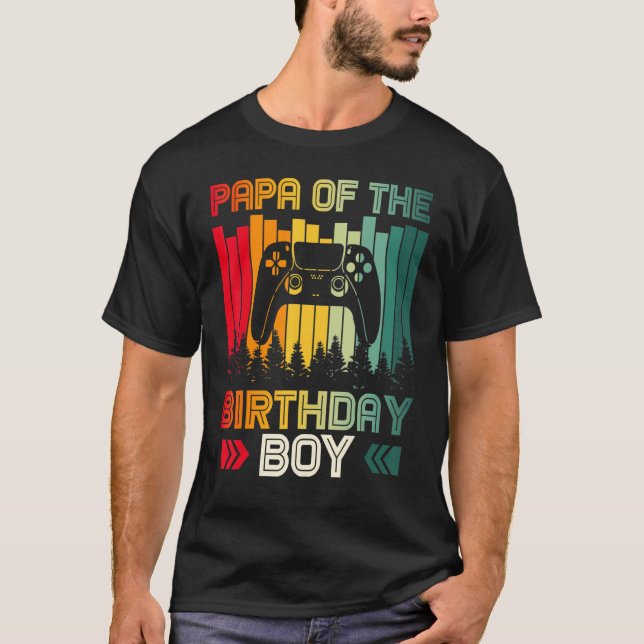 Camiseta Papá Do Jogo De Vídeo De Criança De Aniversário Re (Frente)