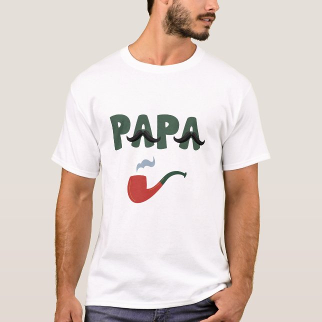 Camiseta Papa mustache father day white T-Shirt (Frente)