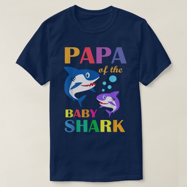Camiseta Papa Of The Baby Birthday Shark Papa Shark Christm (Frente do Design)