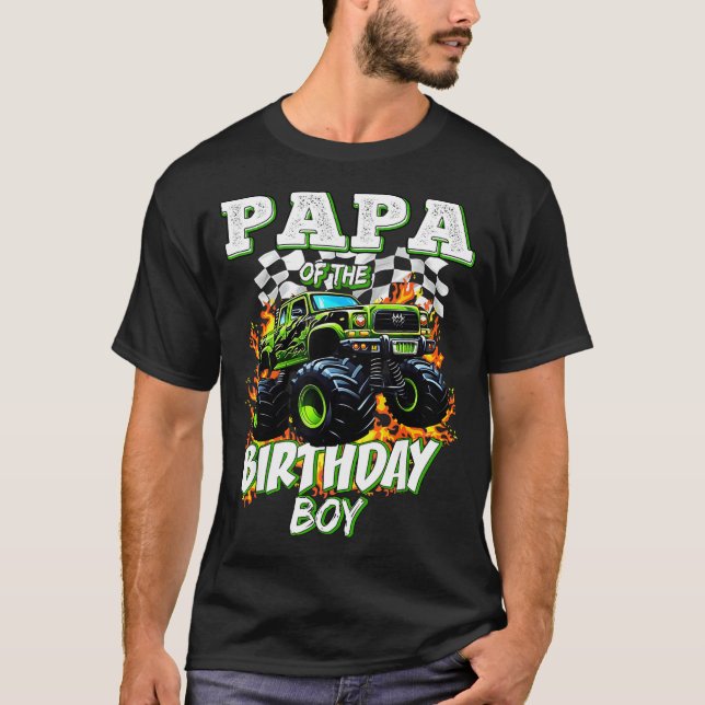 Camiseta Papa Of The Birthday Boy Monster Truck Birthday Ki (Frente)