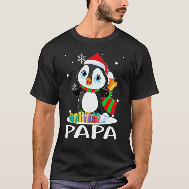 Camiseta Papa Penguins Santa Hat  Christmas Matching Family (Frente)