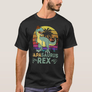 Camiseta Papa Saurux Rex Dinossaur Retro Sunset Palm Tree F